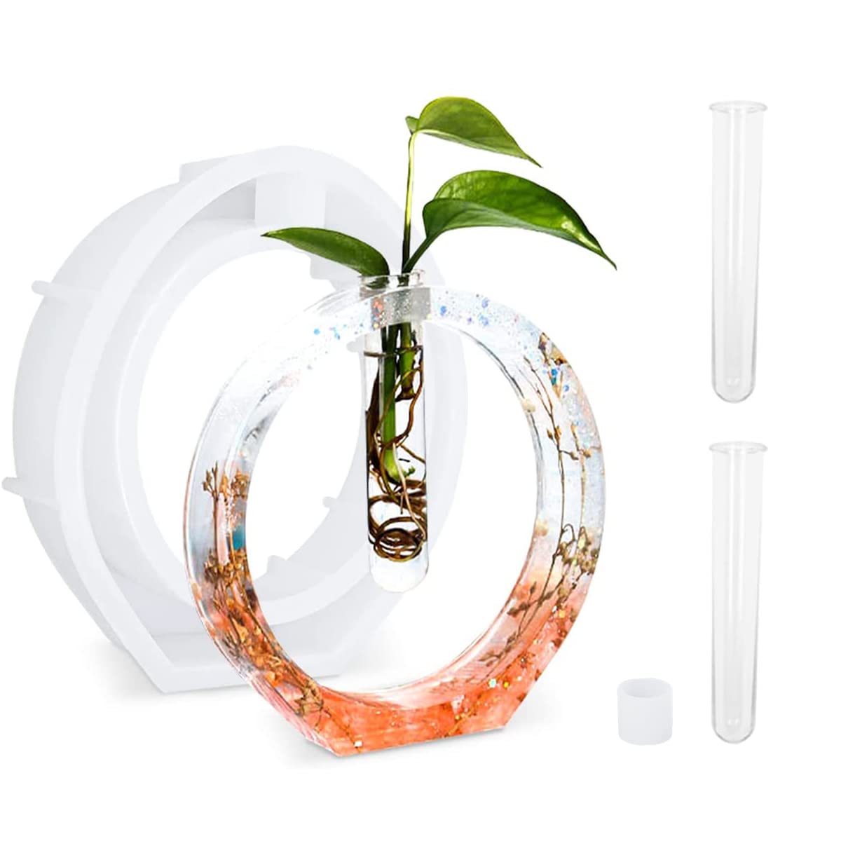 HASTHIP Vase Tube Resin Molds, Plant Propagation Station Silicone Epoxy Mold with 2 Test Tubes, Vase Epoxy Resin Mold for for Resin Casting Flowers, Home, Office, Desktop Decoration, Oval Style HASTHIP Vase Tube Resin Molds, Plant Propagation Station Silicone Epoxy Mold with 2 Test Tubes, Vase Epoxy Resin Mold for for Resin Casting Flowers, Home, Office, Desktop Decoration, Oval Style